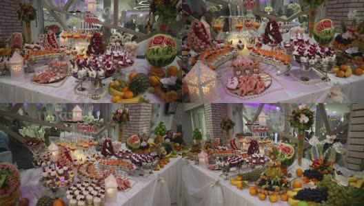 糖果棒婚礼水果，糖果自助餐，美味的糖果棒在婚礼上高清在线视频素材下载