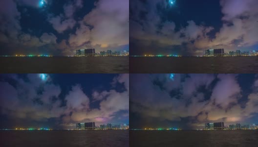 夜光照亮珠海市步行湾澳门全景4k时间流逝中国高清在线视频素材下载