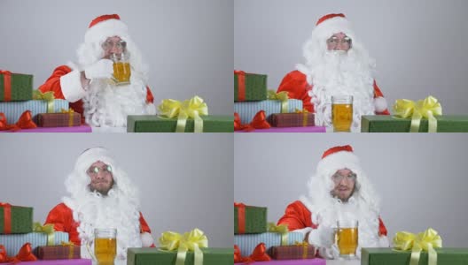 圣诞老人摘下胡子，喝啤酒50帧/秒高清在线视频素材下载