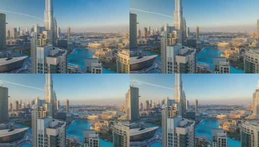 迪拜市中心的傍晚时光在明亮的黄色夕阳下流逝高清在线视频素材下载
