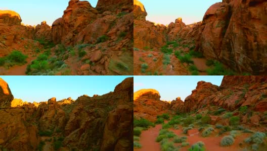 鸟瞰图通过沙漠景观的红色岩石峡谷高清在线视频素材下载