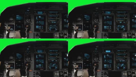 未来的驾驶员座舱轭与全操作仪表板上的绿色屏幕上的绿色屏幕高清在线视频素材下载
