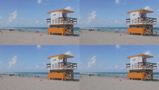 美国夏季日迈阿密南海滩救生员塔4k佛罗里达州高清在线视频素材下载