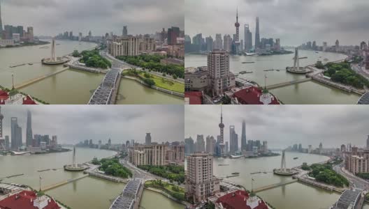 中国上海屋顶空中河湾交通河大桥全景4k时间推移高清在线视频素材下载