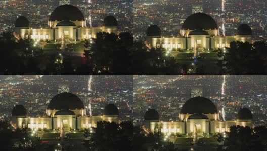 洛杉矶格里菲斯天文台夜间航空延时城高清在线视频素材下载