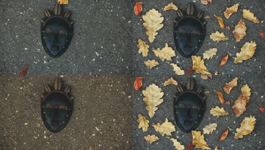 狂欢节面具秋叶莫斯科街头高清视频晚上高清在线视频素材下载