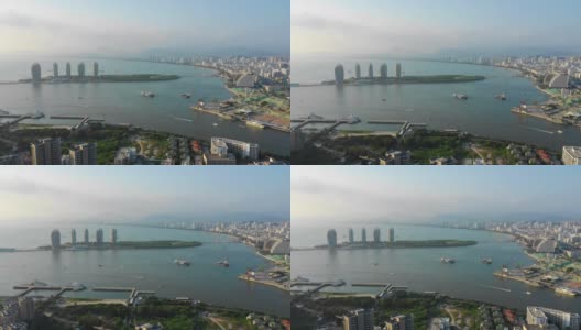晚上时间三亚市港湾著名公园酒店度假酒店航拍4k中国海南高清在线视频素材下载