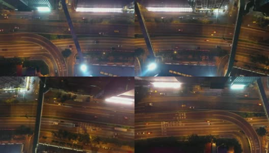 香港城市夜间灯光交通街道道路高空俯视图4k高清在线视频素材下载