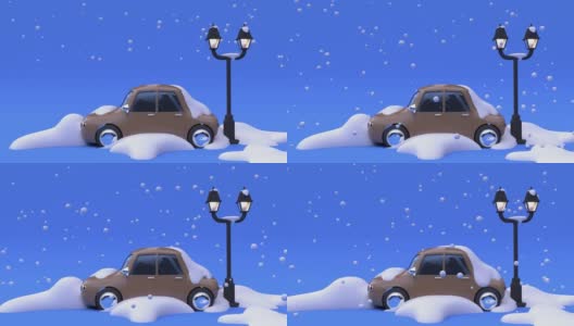 蓝色场景冬雪自然卡通风格3d渲染高清在线视频素材下载