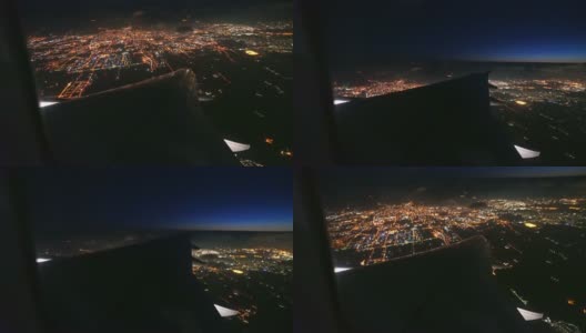 城市上空飞机的夜景鸟瞰图高清在线视频素材下载