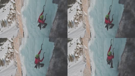瀑布上攀冰高清在线视频素材下载