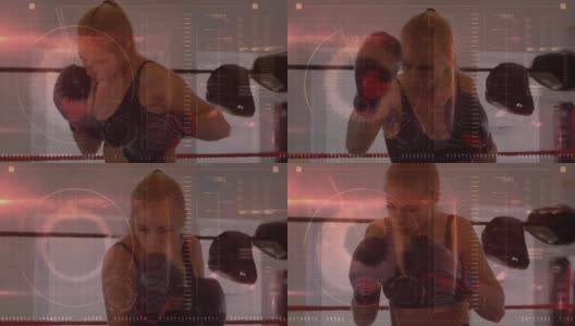 对在拳击台上练习出拳的白人女拳击手的数据处理高清在线视频素材下载