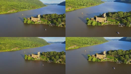 无人机拍摄的纽约州一座废弃城堡。高清在线视频素材下载