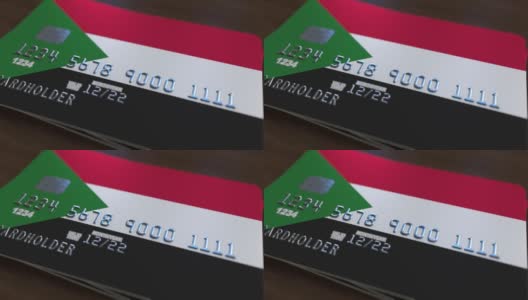 带有苏丹国旗的塑料银行卡。苏丹国家银行系统相关动画高清在线视频素材下载