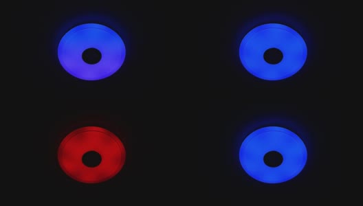 红色和蓝色LED天花板灯内置无线扬声器。高清在线视频素材下载