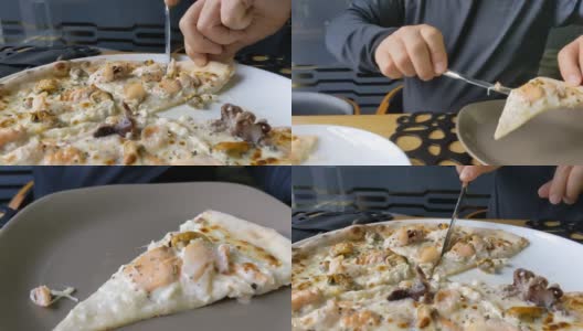 美味的海鲜披萨高清在线视频素材下载