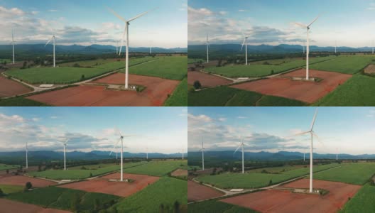 风力发电机组发电为可再生能源、清洁能源或环保概念。高清在线视频素材下载