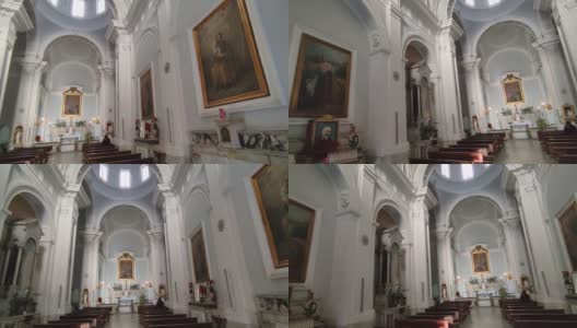 那不勒斯- Santa Maria madalena de' Pazzi教堂的内部概况高清在线视频素材下载