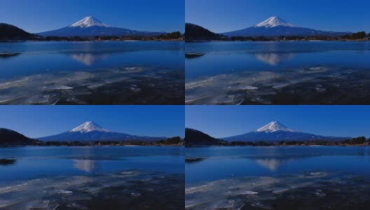 冰冻的川口湖上的富士山高清在线视频素材下载