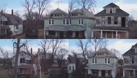 底特律无人驾驶飞机拍摄到的废弃房屋高清在线视频素材下载