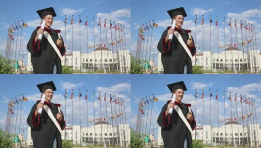 带着文凭快乐的大学毕业高清在线视频素材下载
