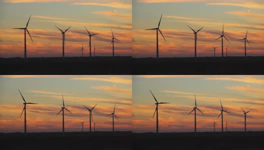 日落时的风力涡轮机高清在线视频素材下载
