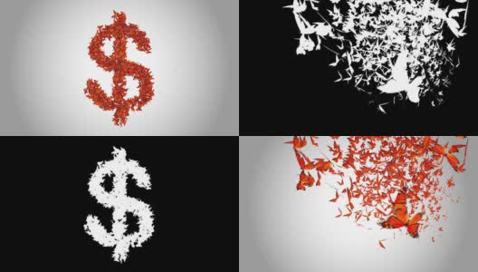 美元符号由橙色蝴蝶-阿尔法高清在线视频素材下载