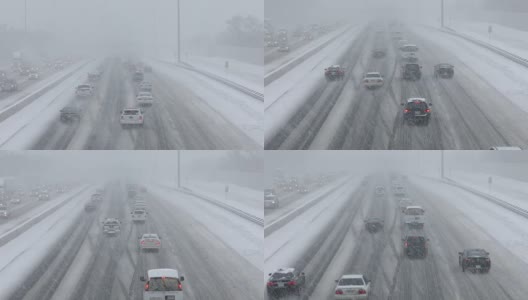 在积雪覆盖的道路上行驶的汽车高清在线视频素材下载