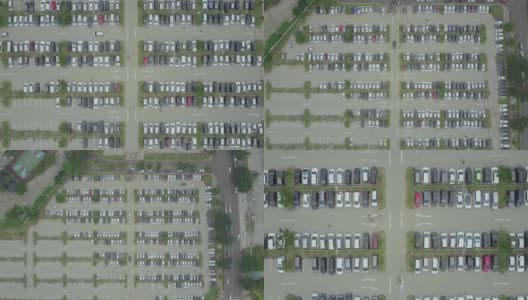 一个停车场的俯视图视频，里面有很多车辆。4K分辨率专业拍摄高清在线视频素材下载