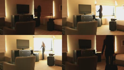 女商人走进酒店房间高清在线视频素材下载