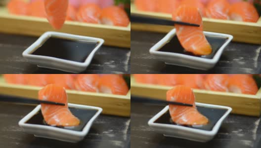三文鱼日本酱油食品高清在线视频素材下载
