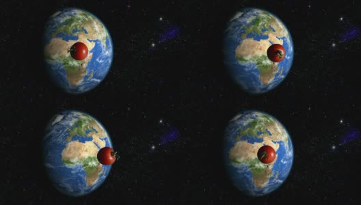 西红柿绕着缓慢旋转的地球旋转高清在线视频素材下载