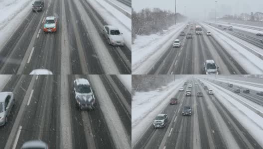 在积雪覆盖的道路上行驶的汽车高清在线视频素材下载