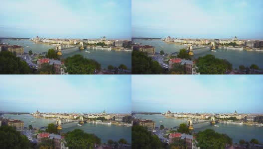 布达佩斯:从城堡山上看Széchenyi铁链桥高清在线视频素材下载