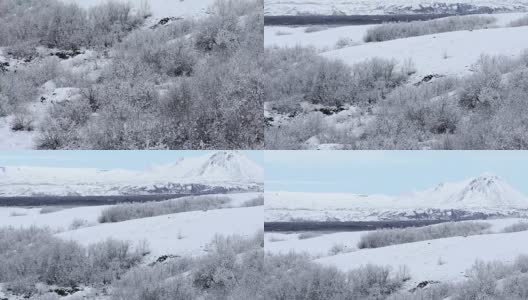 冰岛Dimmuborgir Lake Myvatn冬季景观倾斜拍摄高清在线视频素材下载