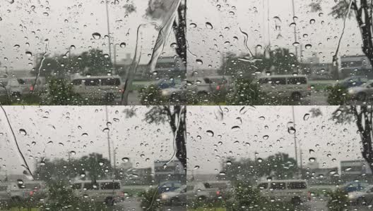 小雨打在挡风玻璃高清在线视频素材下载