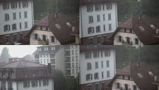瑞士传统城市外的雨在慢镜头中落下高清在线视频素材下载