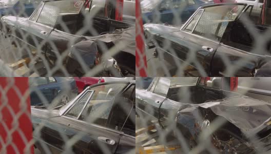前景中有围栏的老式汽车高清在线视频素材下载