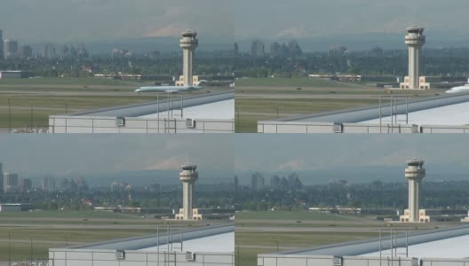 空中交通管制塔塞克山脉和城市景观在bg高清在线视频素材下载