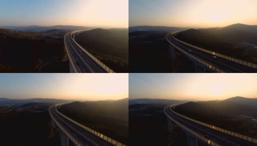高清直升机:日落时全景高架桥高清在线视频素材下载