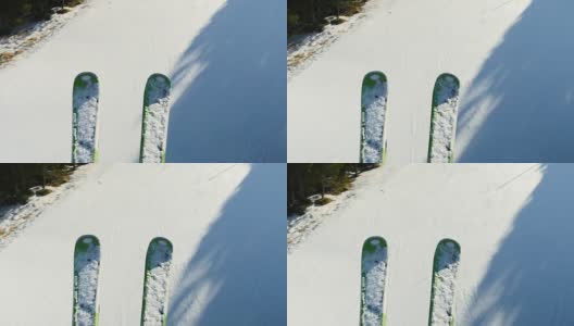 一对滑雪板的特写镜头。高清在线视频素材下载