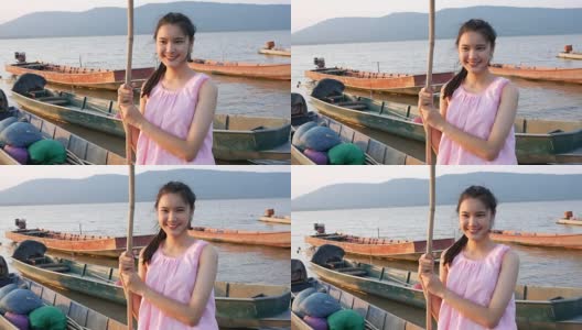 亚洲妇女穿着泰国传统服装微笑高清在线视频素材下载
