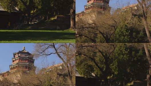 倾斜:中国风格的塔在北京颐和园高清在线视频素材下载