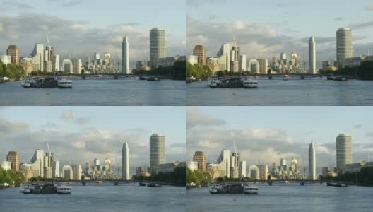 伦敦泰晤士河畔现代摩天大楼城市景观时光流逝高清在线视频素材下载
