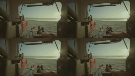 POV在公路旅行中坐在海边的车里放松高清在线视频素材下载