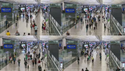 一段时间后，人们在中国香港机场出发区拥挤高清在线视频素材下载