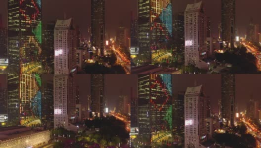 夜间照明深圳市区交通街道航拍全景4k中国高清在线视频素材下载