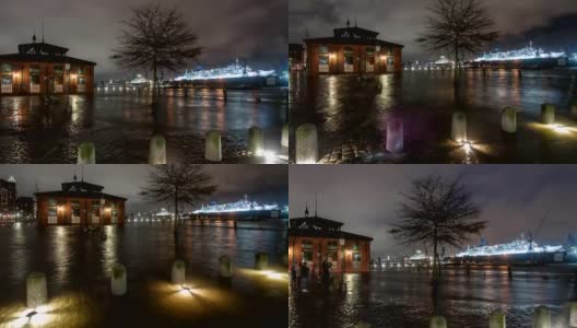 风暴Xaver淹没了汉堡港高清在线视频素材下载