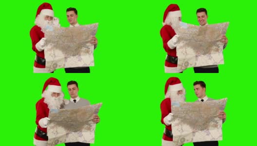 圣诞老人和年轻商人，绿色屏幕高清在线视频素材下载