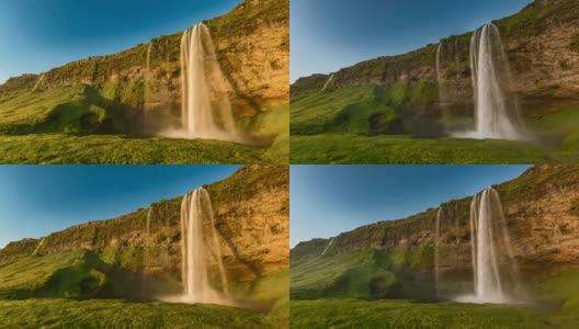 冰岛的Seljalandsfoss瀑布和彩虹高清在线视频素材下载